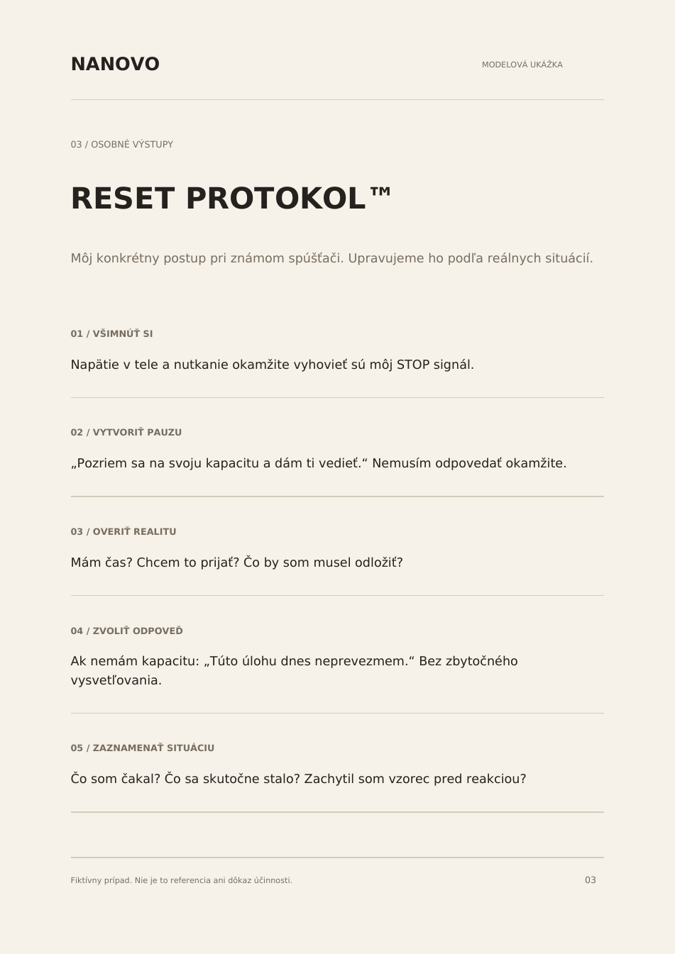 Modelová ukážka materiálu OSOBNÝ RESET PROTOKOL